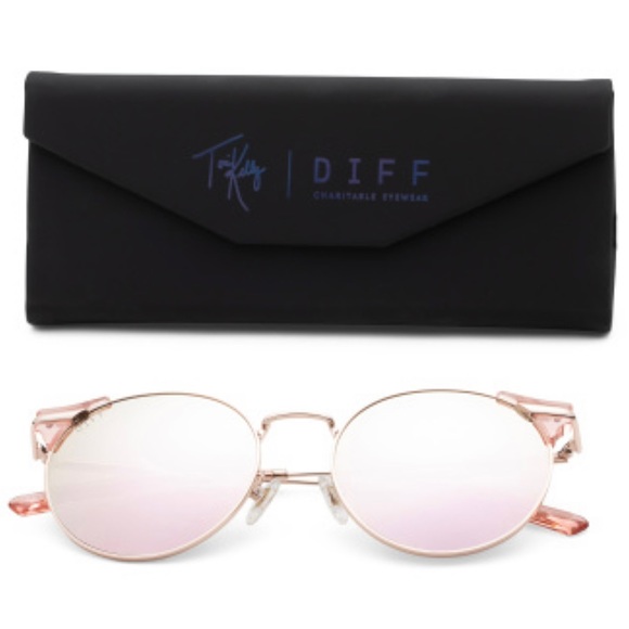 DIFF Shine On Sunglasses Rose Gold Frame Cherry Blossom Mirror Lens NEW